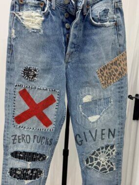 GRLFRND Denim Womens Karolina Punk Patchwork Studded High Rise Jeans Size 24